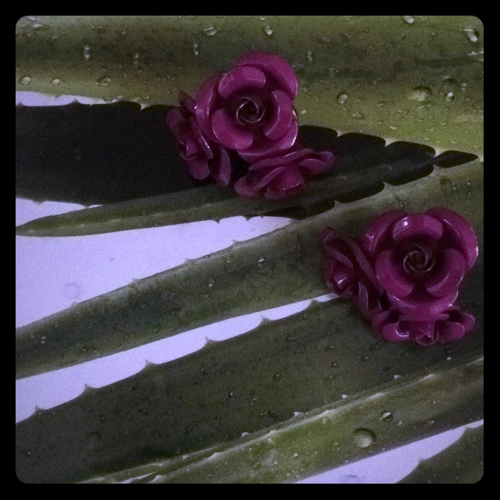 Super Cute Magenta Three Rose Earrings